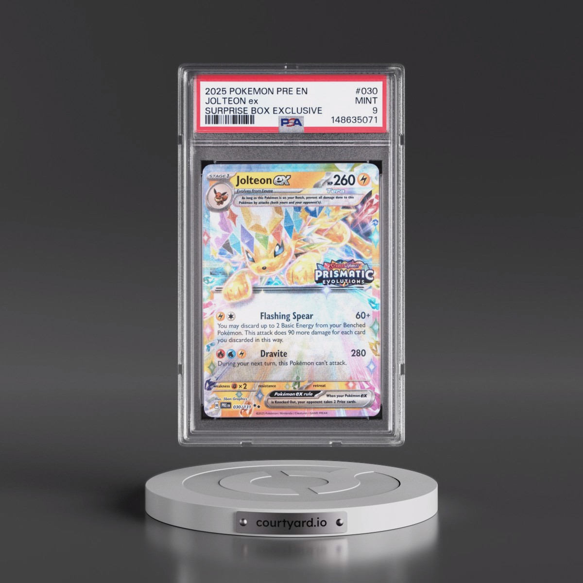 2025 Pokémon Pre EN-Prismatic Evolutions #030 Jolteon EX - Holo Surprise Box Exclusive (PSA 9 MINT)
