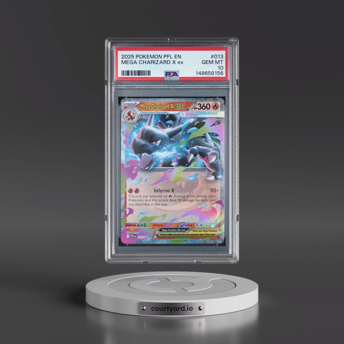 2025 Pokémon Pfl EN-Phantasmal Flames #013 Mega Charizard X EX - Holo (PSA 10 GEM MINT)