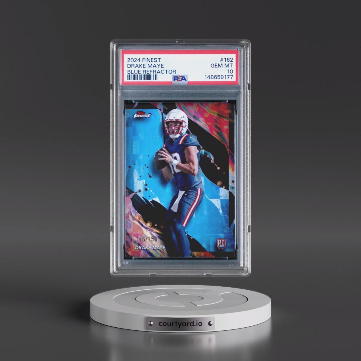 2024 Topps Finest Drake Maye - Blue Refractor #162 PSA 10
