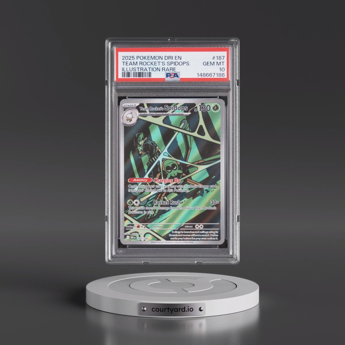 2025 Pokémon Dri EN-Destined Rivals #187 Team Rocket's Spidops - Illustration Rare (PSA 10 GEM MINT)