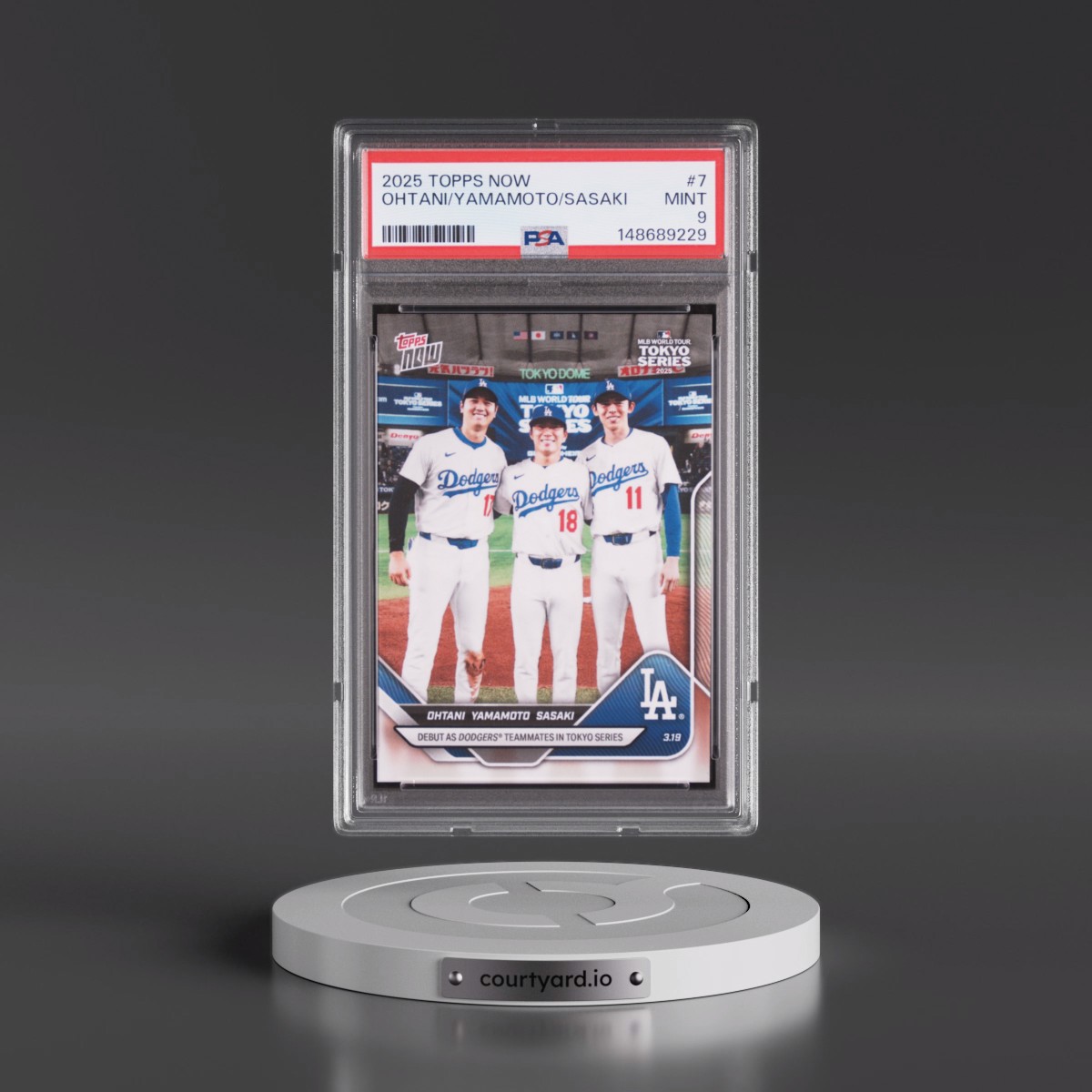 2025 Topps Now #7 Roki Sasaki/Shohei Ohtani/Yoshinobu Yamamoto (PSA 9 MINT)