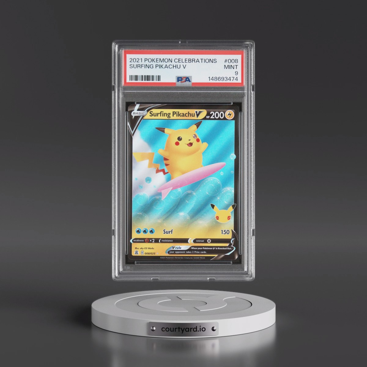 2021 Pokémon Celebrations #008 Surfing Pikachu V - Holo (PSA 9 MINT)