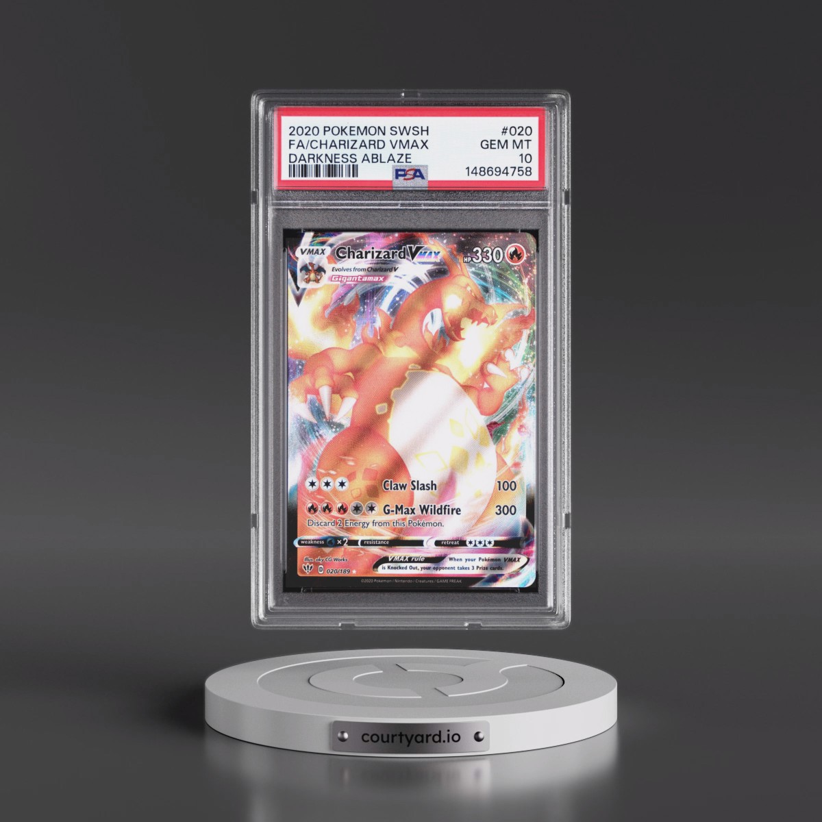 2020 Pokémon Sword & Shield Darkness Ablaze #020 Charizard Vmax - Full Art (PSA 10 GEM MINT)
