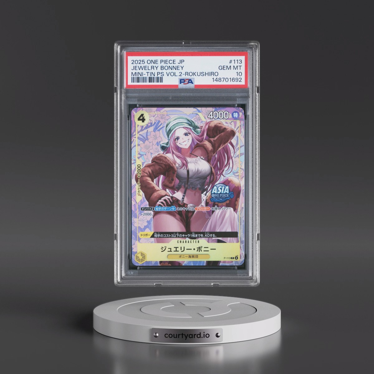 2025 One Piece Japanese Mini-Tin Pack Set Vol.2 #113 Jewelry Bonney - Koushi Rokushiro (PSA 10 GEM MINT)