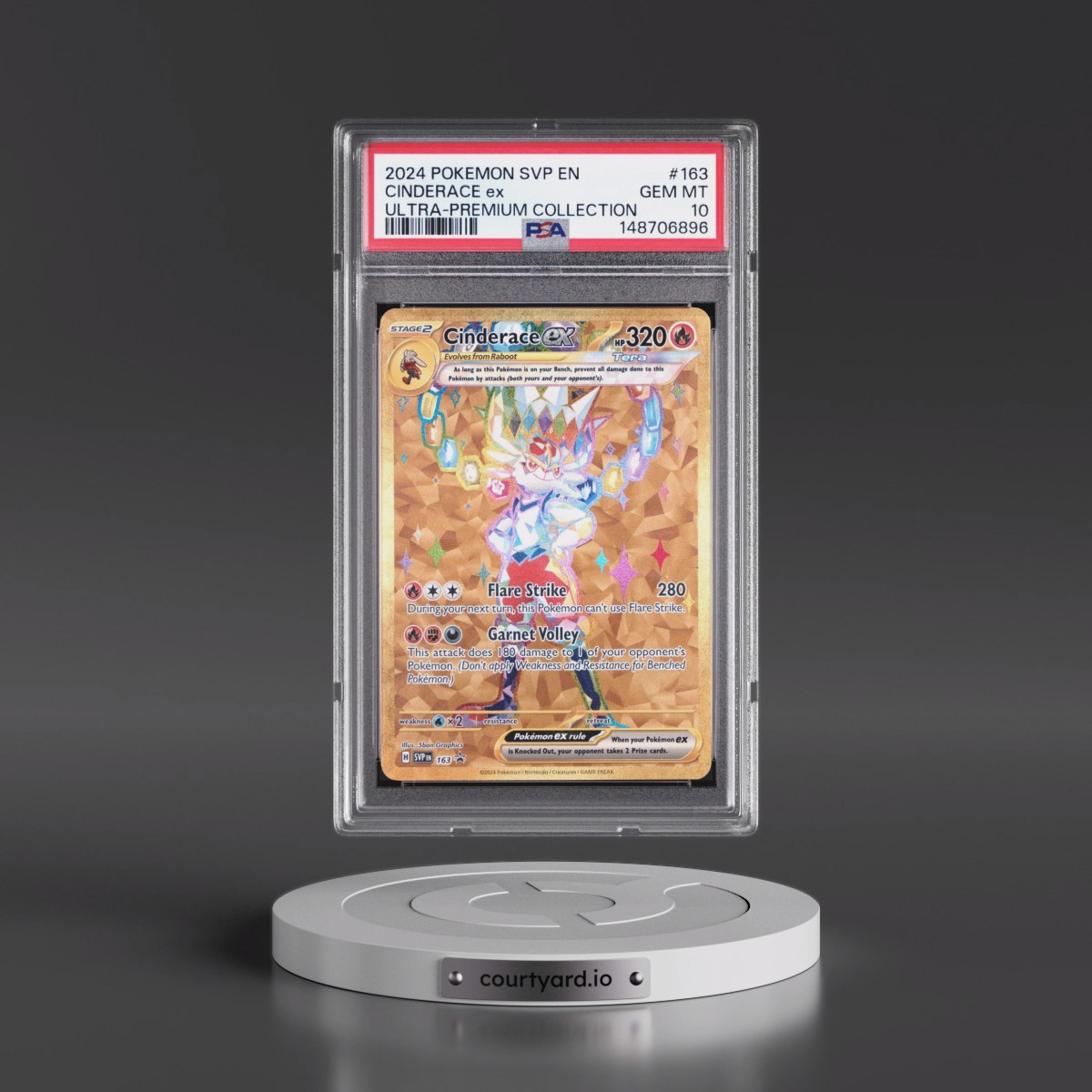 2024 Pokémon Svp EN-SV Black Star Promo #163 Cinderace EX - Holo Terapagos EX Ultra-Premium Collection (PSA 10 GEM MINT)
