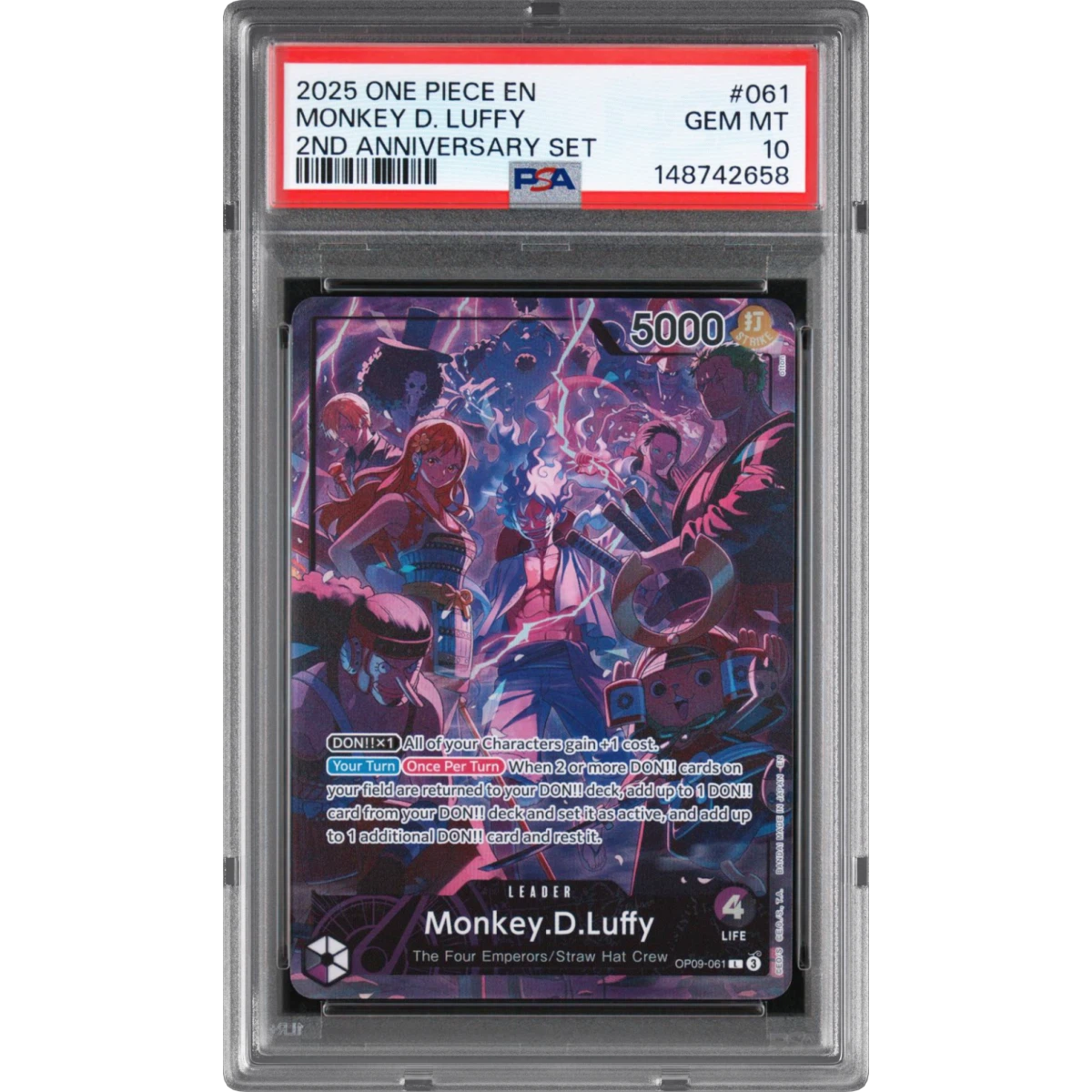 2025 One Piece English Version 2nd Anniversary Set #061 Monkey D. Luffy, PSA 10