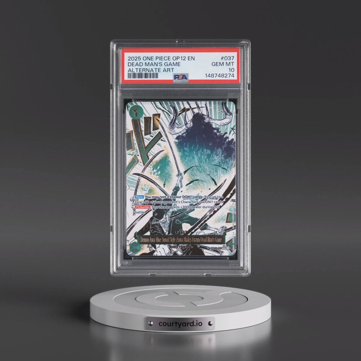 2025 One Piece OP12-Legacy of the Master Demon Aura Nine-Sword Style Asura Blades Drawn Dead Man's Game - Alternate Art #037 PSA 10