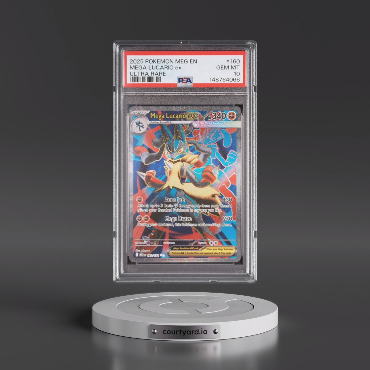 2025 Pokémon Meg EN-Mega Evolution #160 Mega Lucario EX - Holo Ultra Rare (PSA 10 GEM MINT)