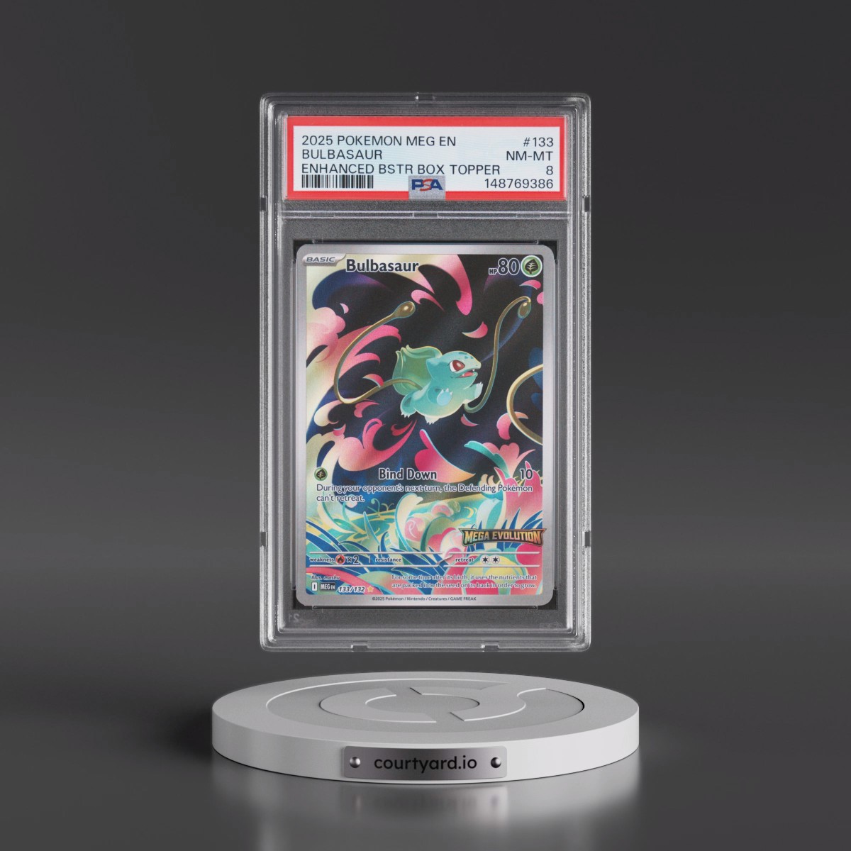 2025 Pokémon Meg EN-Mega Evolution #133 Bulbasaur - Enhanced Booster Box Topper (PSA 8 NM-MT)