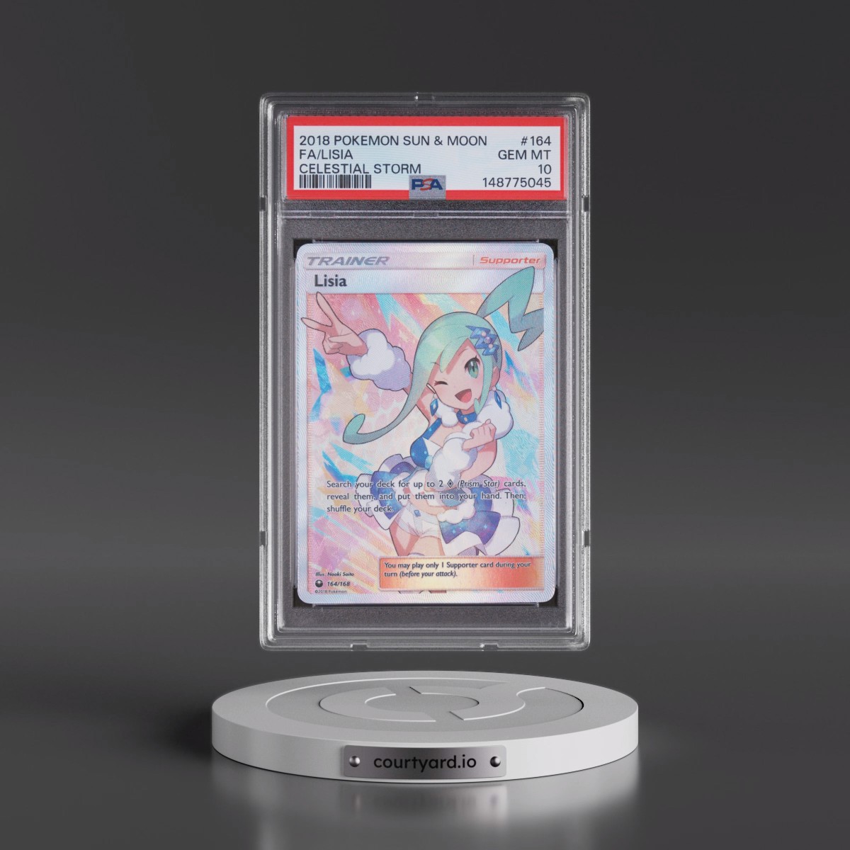 2018 Pokémon Sun & Moon Celestial Storm #164 Lisia - Full Art (PSA 10 GEM MINT)
