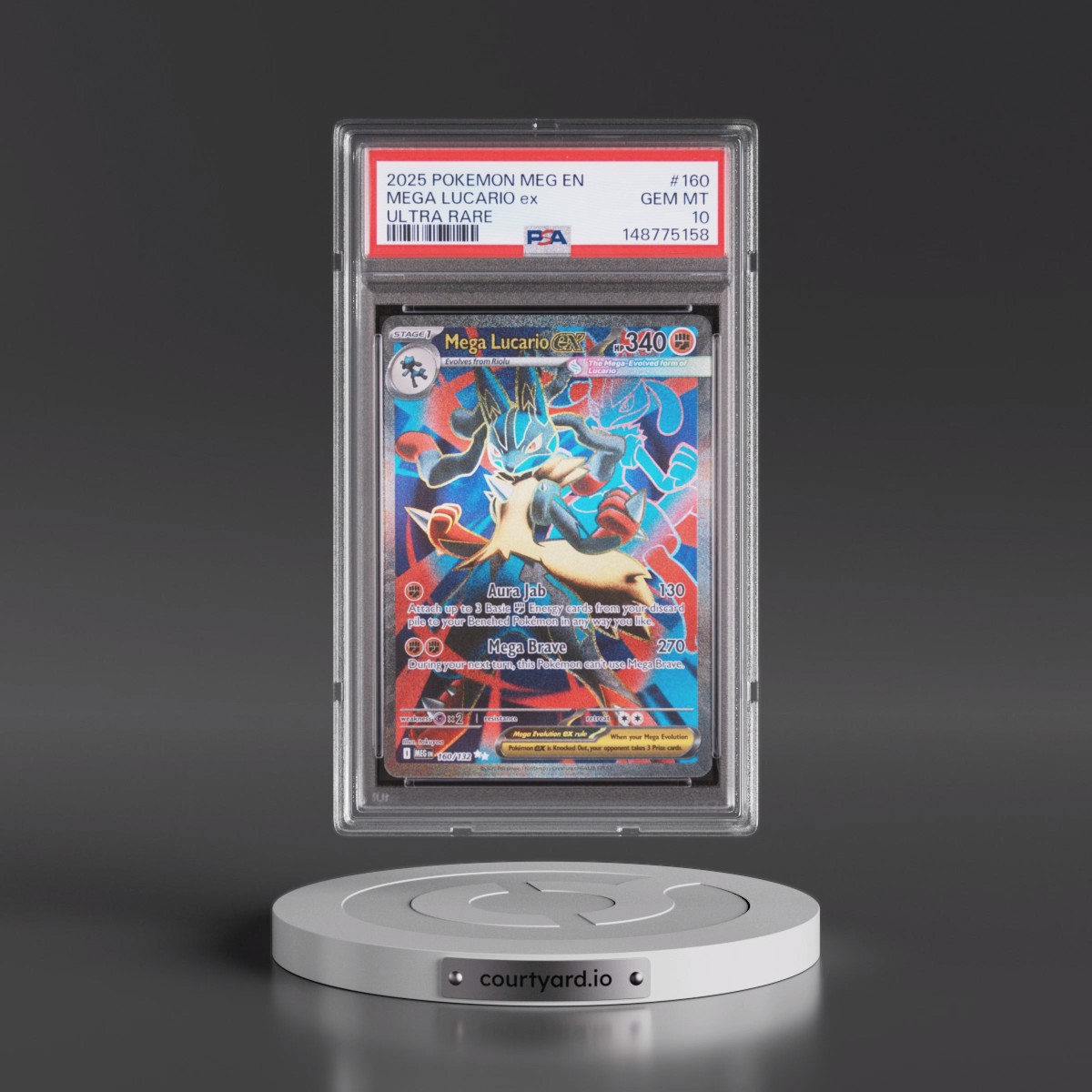 2025 Pokémon Meg EN-Mega Evolution #160 Mega Lucario EX - Holo Ultra Rare (PSA 10 GEM MINT)