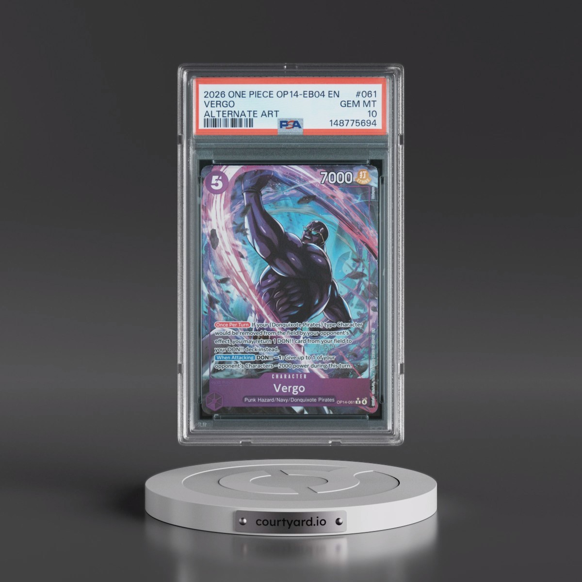 2026 One Piece OP14-EB04-the Azure Sea's Seven #061 Vergo - Alternate Art (PSA 10 GEM MINT)