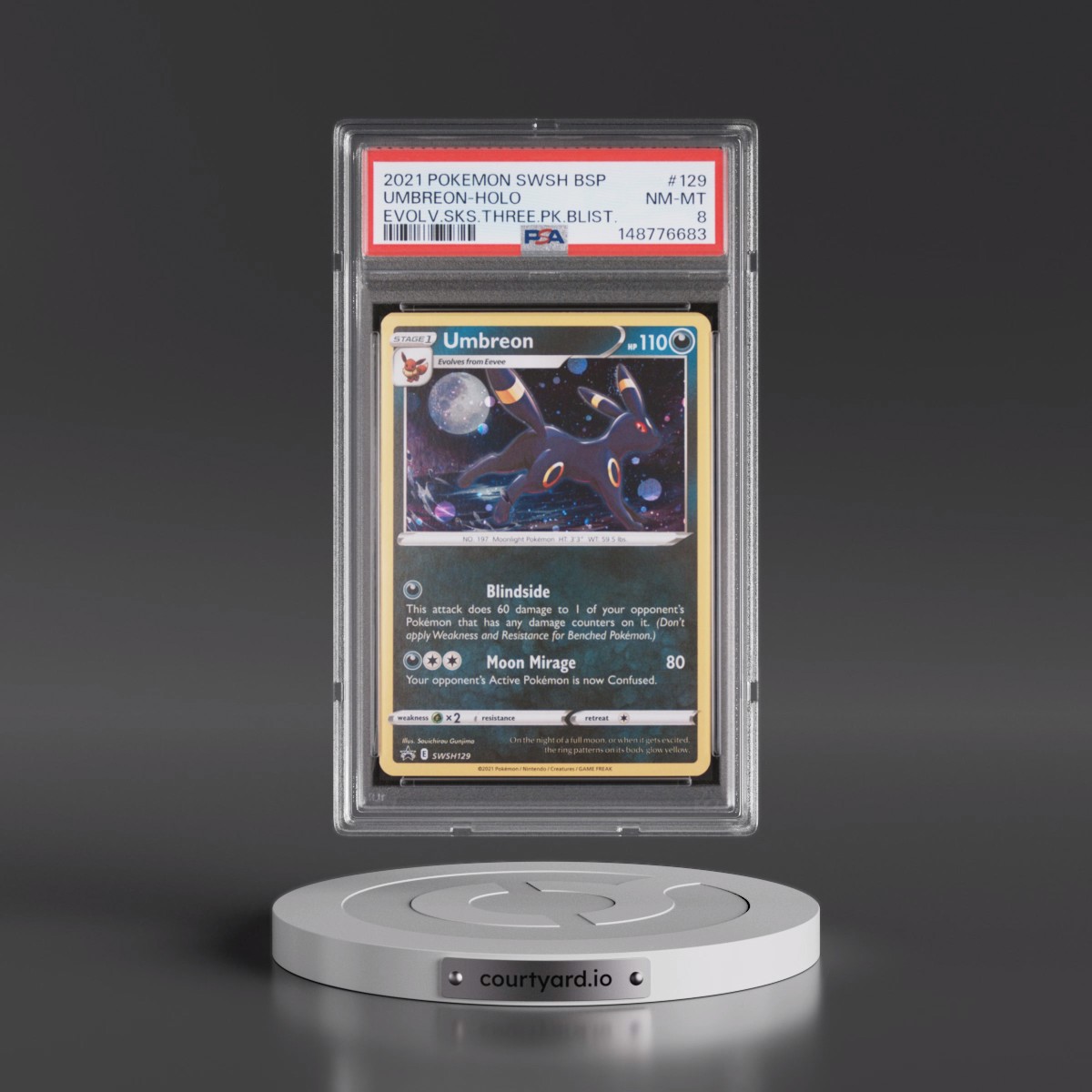 2021 Pokémon Swsh Black Star Promo #129 Umbreon - Holo Evolving Skies Three Pack Blisters (PSA 8 NM-MT)