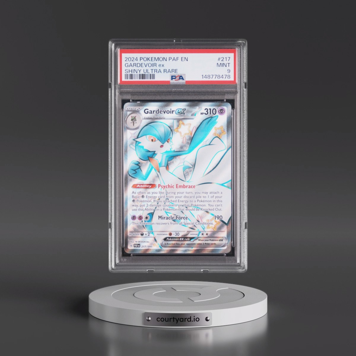 2024 Pokémon Paf EN-Paldean Fates #217 Gardevoir EX - Holo Shiny Ultra Rare (PSA 9 MINT)