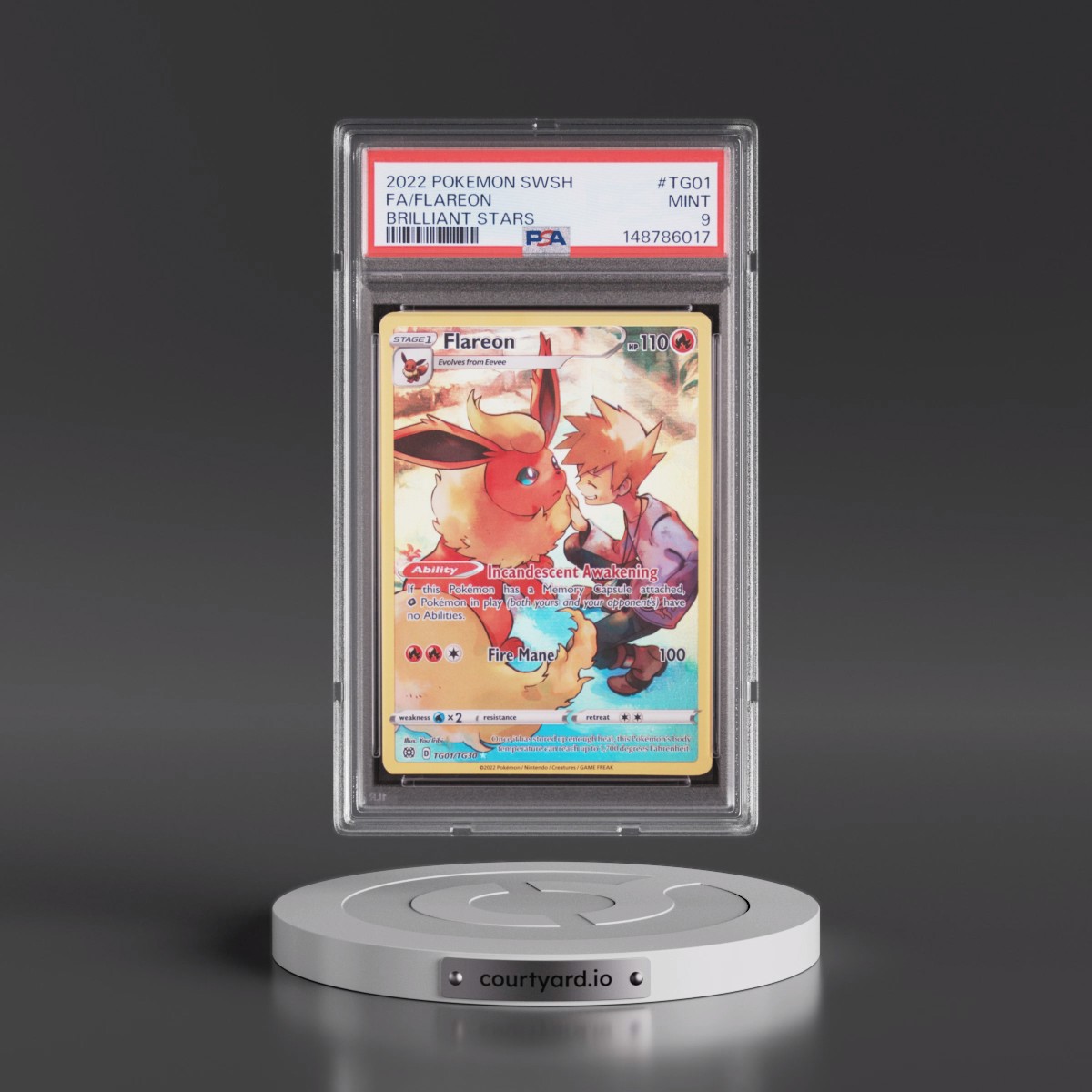 2022 Pokémon Sword & Shield Brilliant Stars #TG01 Flareon - Full Art (PSA 9 MINT)