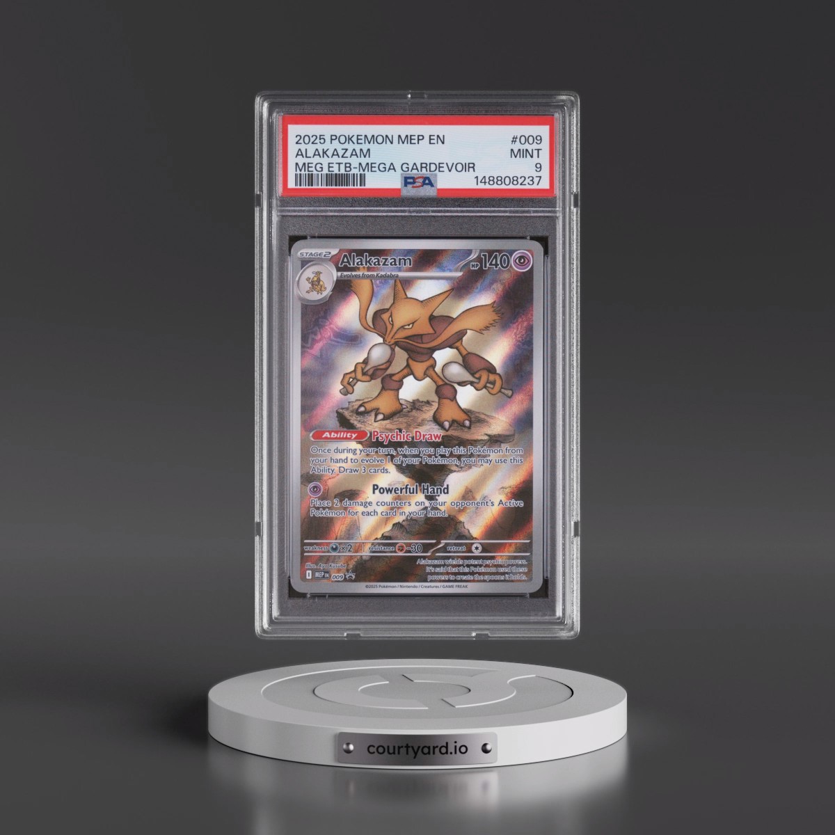 2025 Pokémon Mep EN-Me Black Star Promo #009 Alakazam - Mega Evolution Elite Trainer Box-Mega Gardevoir (PSA 9 MINT)