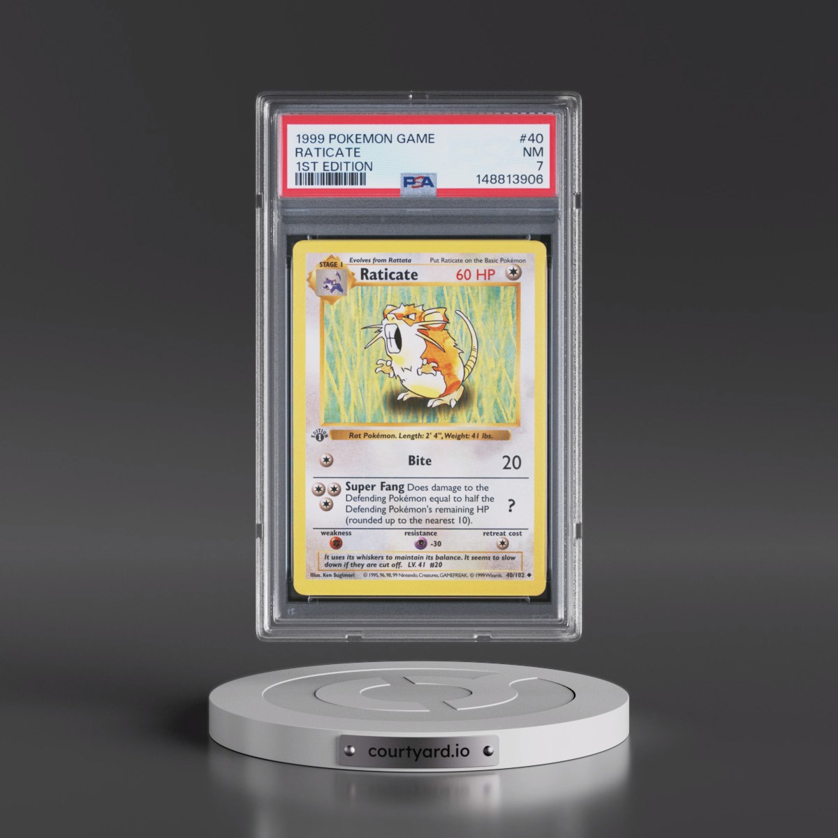1999 Pokémon Game #40 Raticate - 1st Edition (PSA 7 NM)
