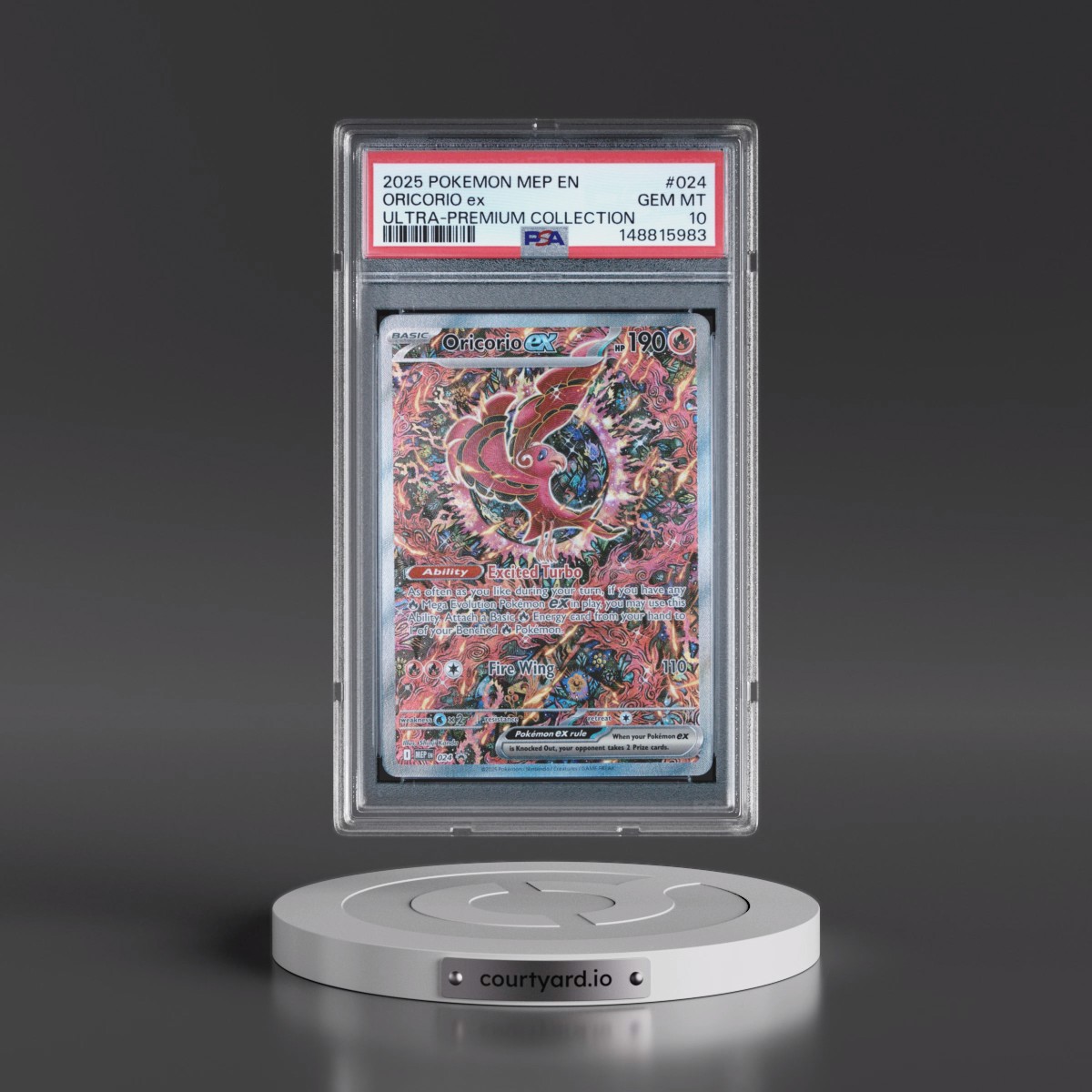 2025 Pokémon Mep EN-Me Black Star Promo #024 Oricorio EX - Holo Mega Charizard X EX Ultra-Premium Collection (PSA 10 GEM MINT)