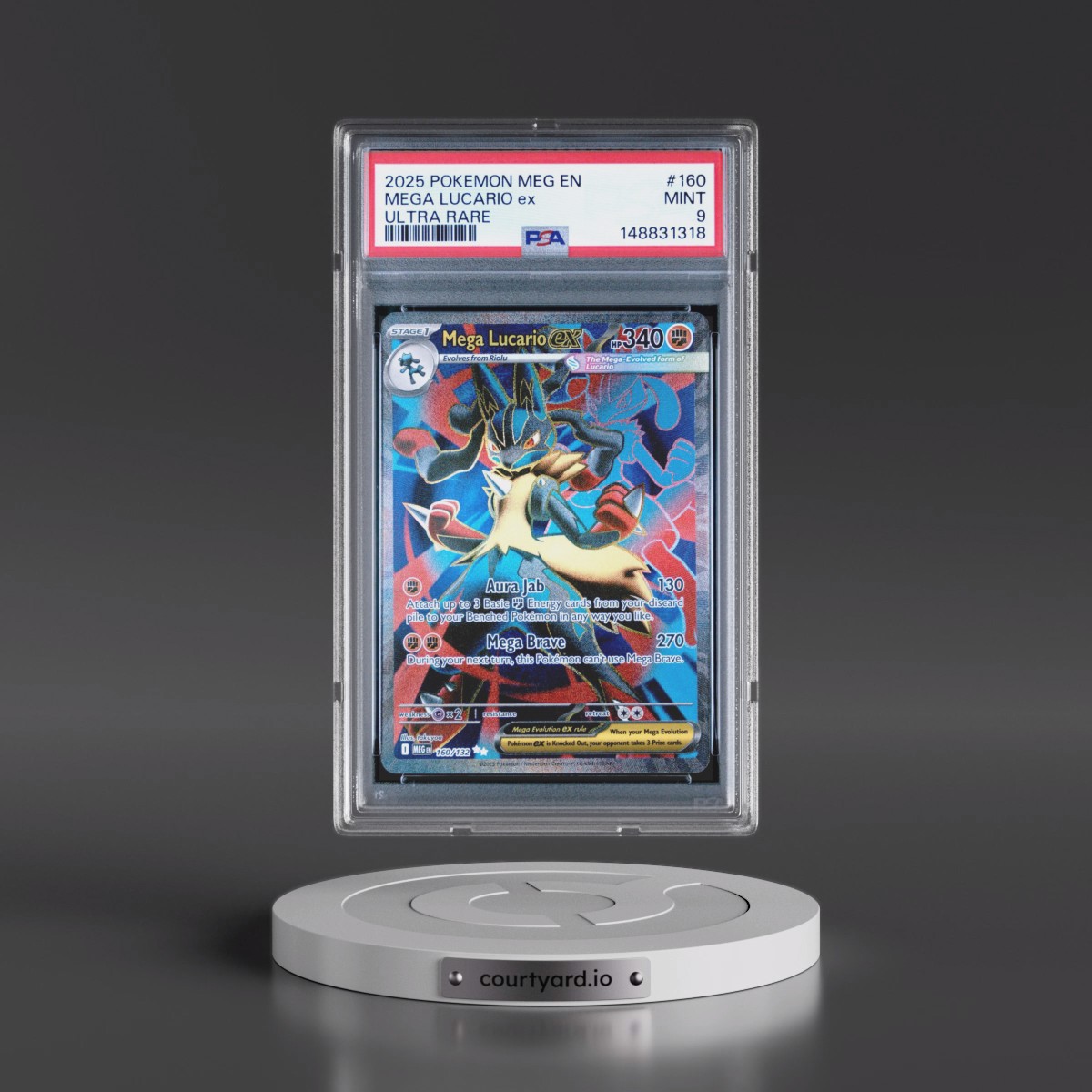 2025 Pokémon Meg EN-Mega Evolution #160 Mega Lucario EX - Holo Ultra Rare (PSA 9 MINT)