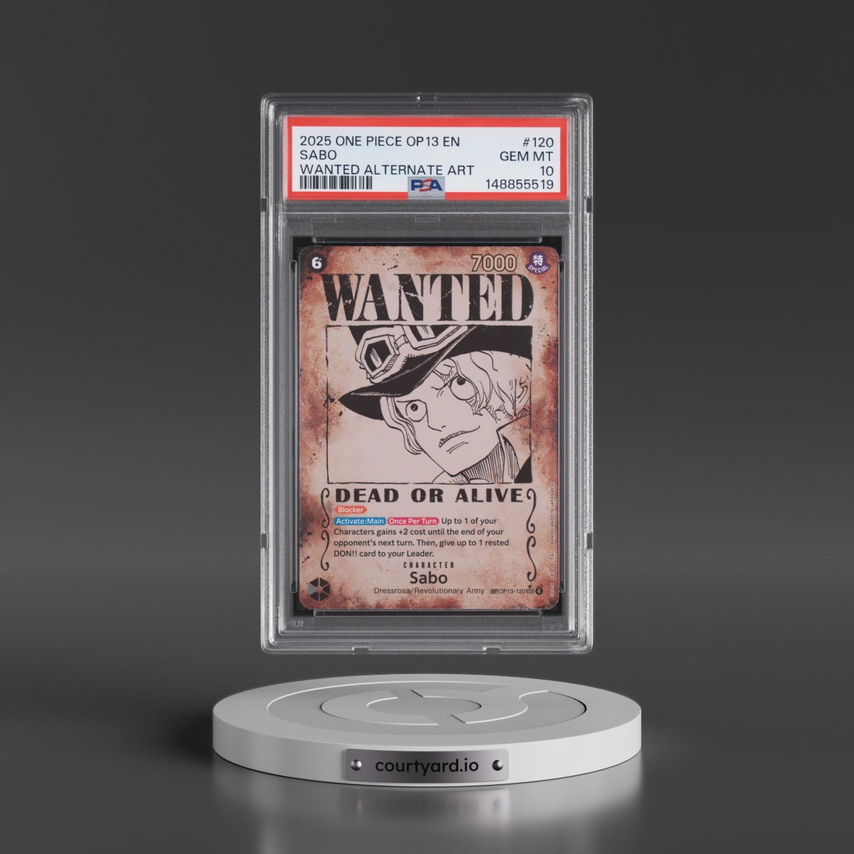 2025 One Piece OP13-Carrying on His Will #120 Sabo - Wanted Alternate Art (PSA 10 GEM MINT)