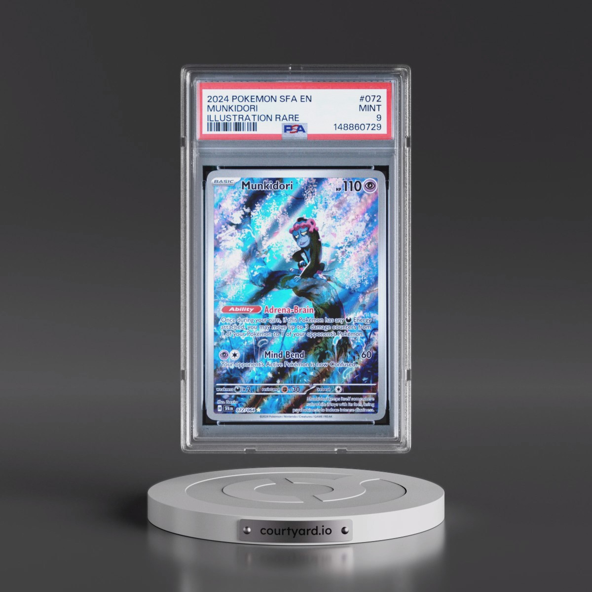 2024 Pokémon Sfa EN-Shrouded Fable #072 Munkidori - Illustration Rare (PSA 9 MINT)