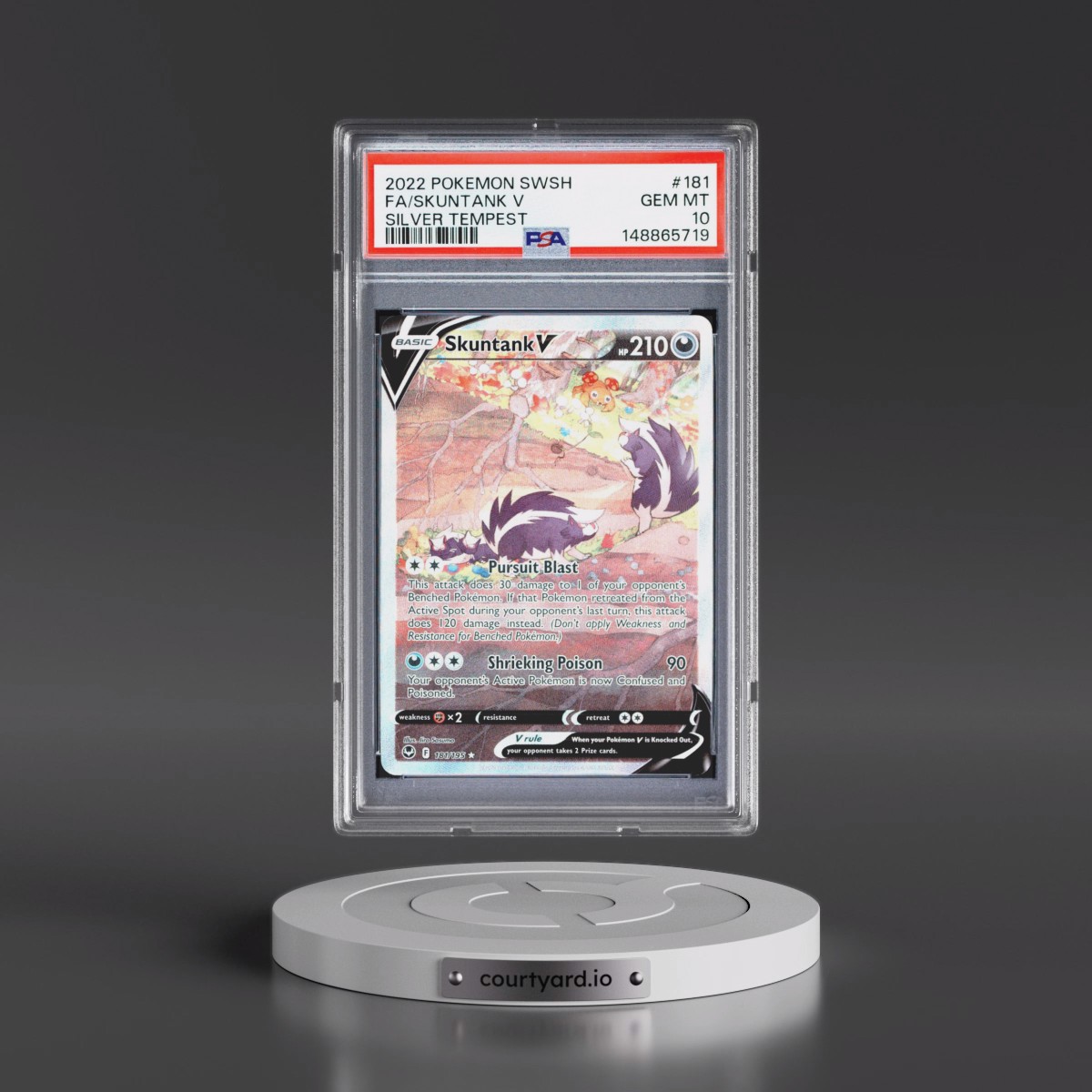 2022 Pokémon Sword & Shield Silver Tempest #181 Skuntank V - Holo Full Art (PSA 10 GEM MINT)