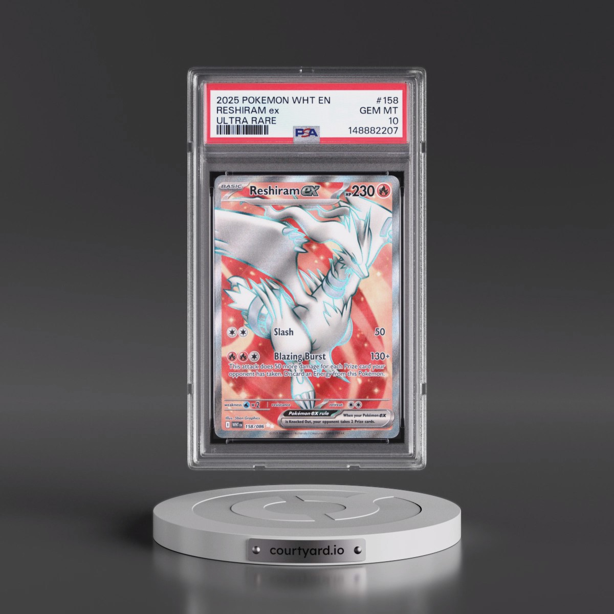 2025 Pokémon Wht EN-White Flare #158 Reshiram EX - Holo Ultra Rare (PSA 10 GEM MINT)