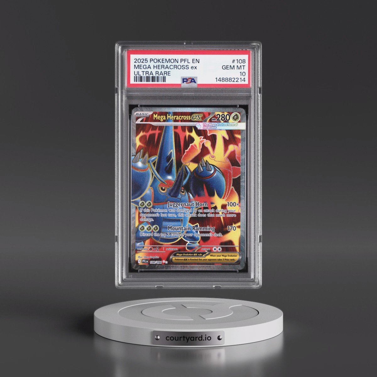 2025 Pokémon Pfl EN-Phantasmal Flames #108 Mega Heracross EX - Holo Ultra Rare (PSA 10 GEM MINT)