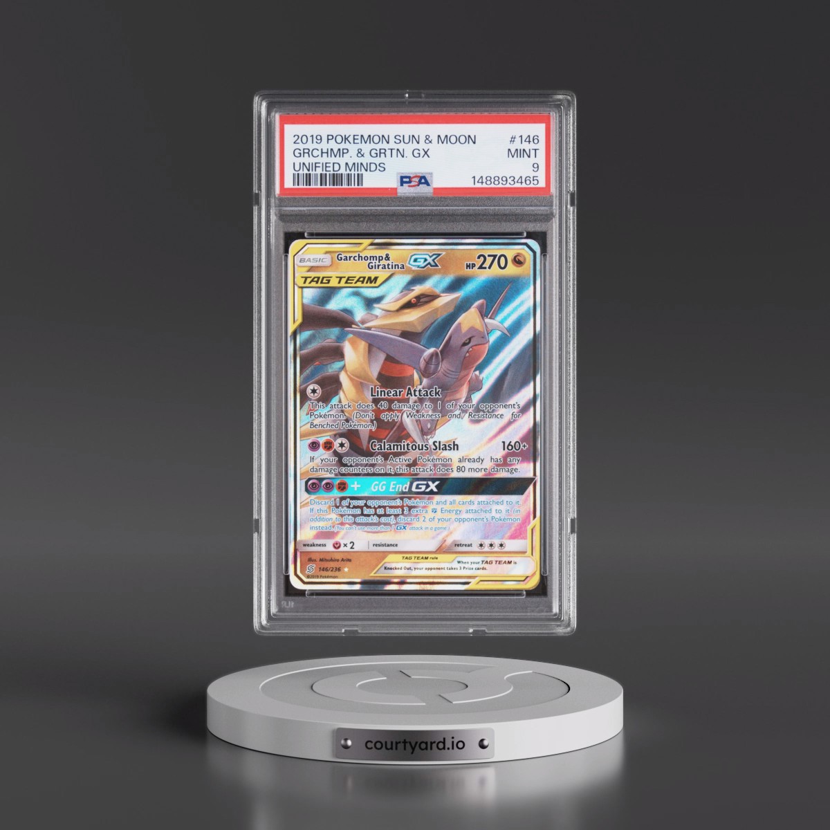 2019 Pokémon Sun & Moon Unified Minds #146 Garchomp & Giratina GX - Holo (PSA 9 MINT)