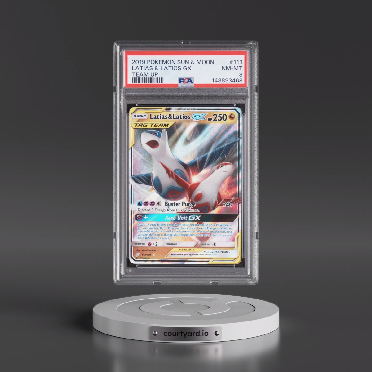 2019 Pokémon Sun & Moon Team Up #113 Latias & Latios GX - Holo (PSA 8 NM-MT)