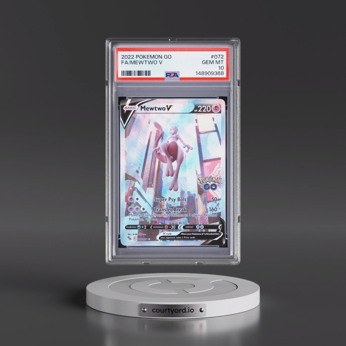 2022 Pokémon Go #072 Mewtwo V - Holo Full Art (PSA 10 GEM MINT)