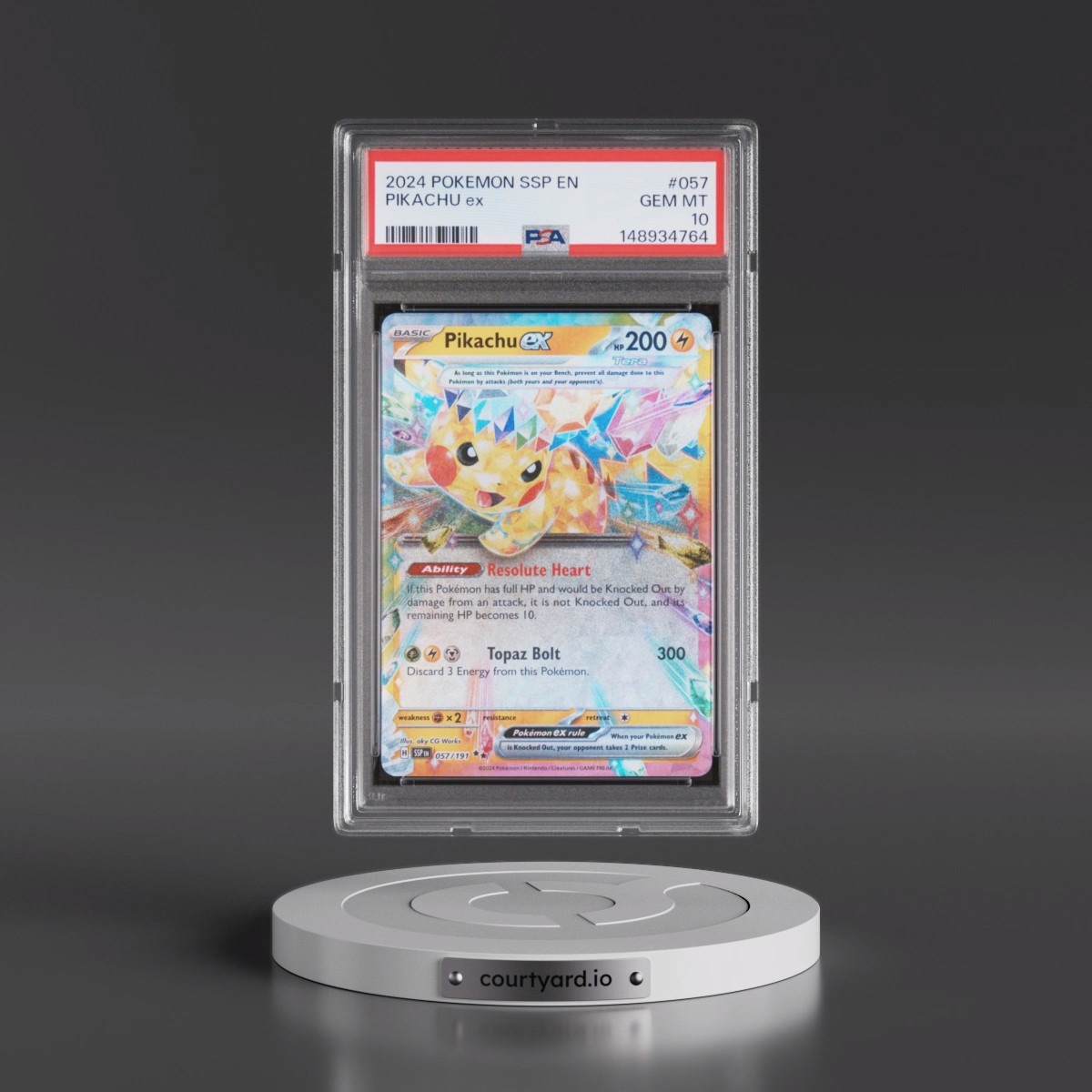 2024 Pokémon Ssp EN-Surging Sparks #057 Pikachu EX - Holo (PSA 10 GEM MINT)