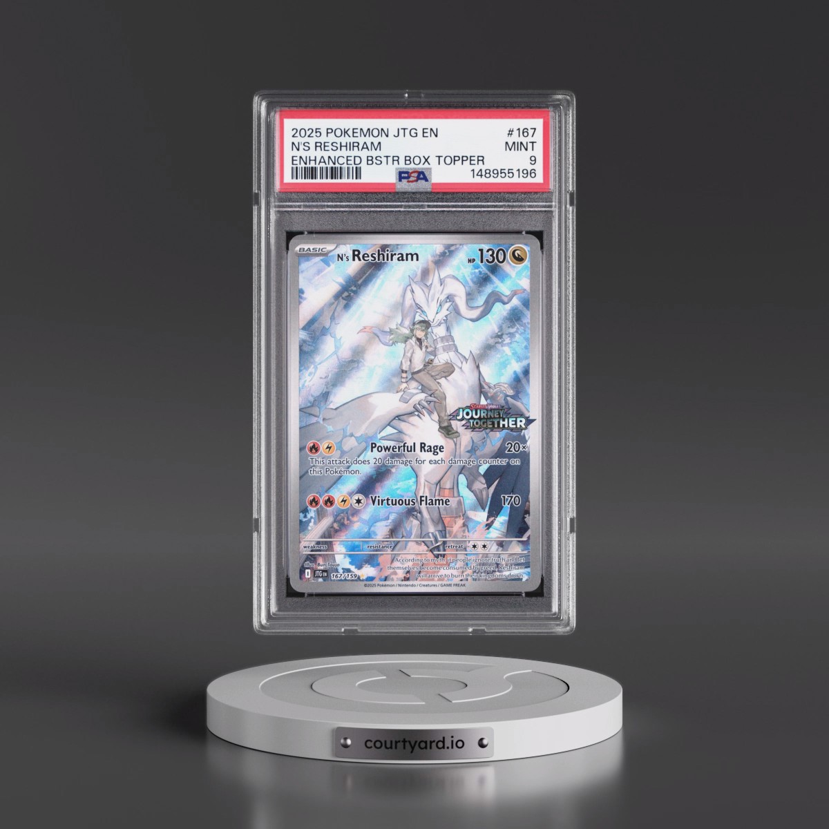 2025 Pokémon Jtg EN-Journey Together #167 N's Reshiram - Enhanced Booster Box Topper (PSA 9 MINT)