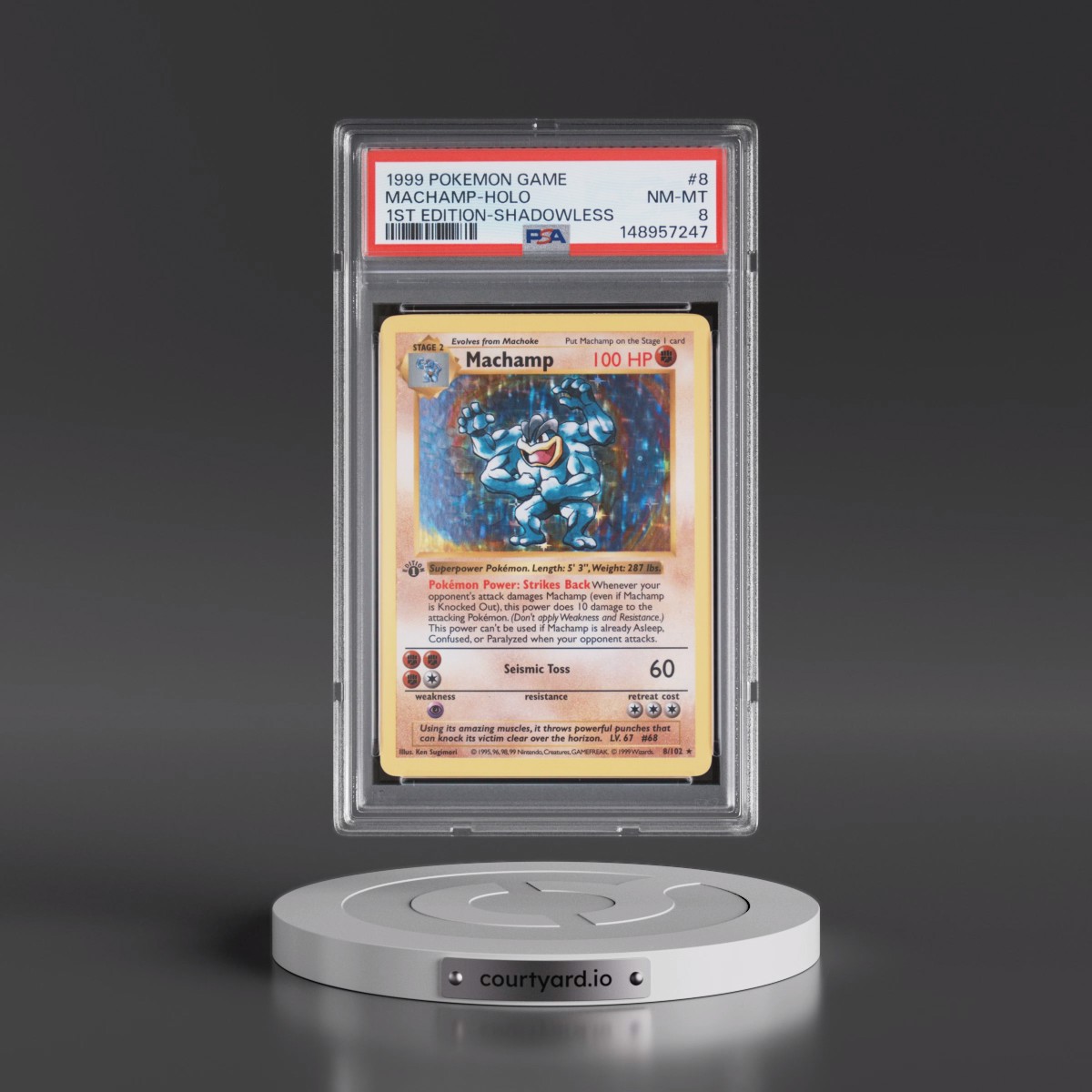 1999 Pokémon Game #8 Machamp - 1st Edition Holo Shadowless (PSA 8 NM-MT)