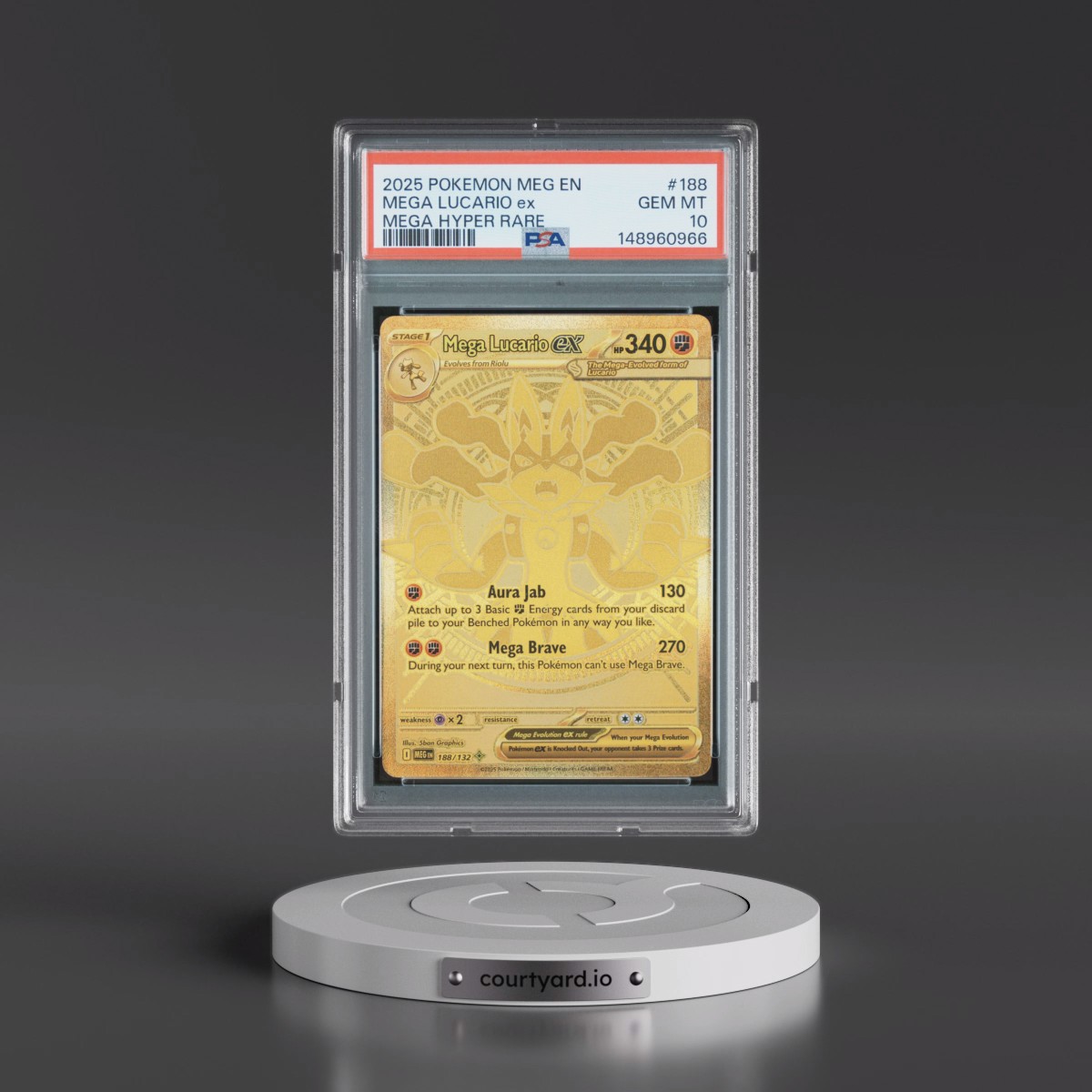 2025 Pokémon Meg EN-Mega Evolution #188 Mega Lucario EX - Holo Mega Hyper Rare (PSA 10 GEM MINT)