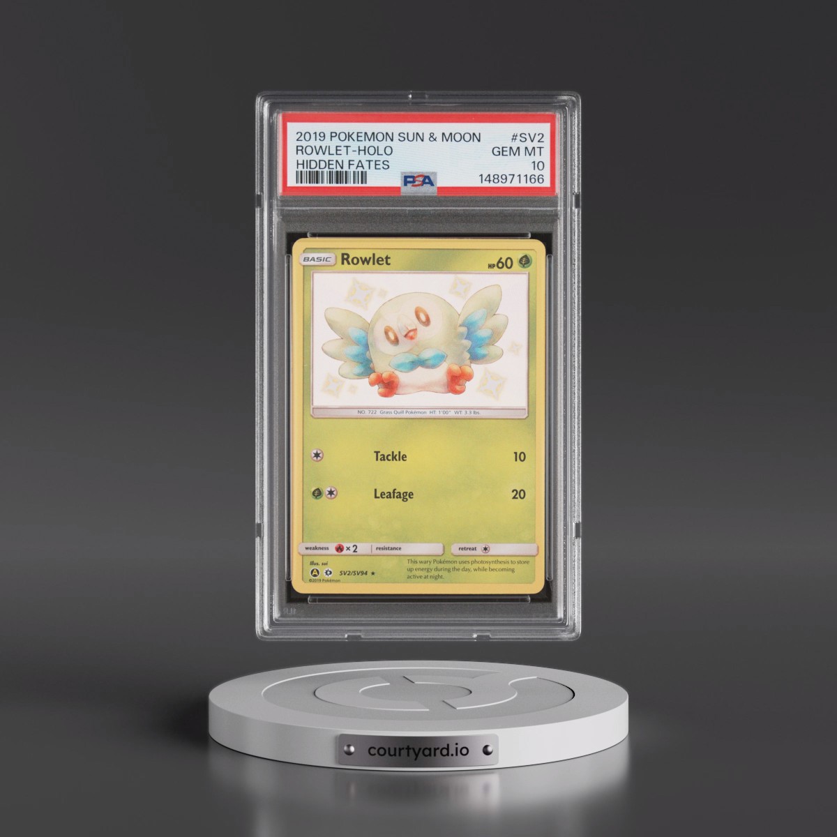 2019 Pokémon Sun & Moon Hidden Fates #SV2 Rowlet - Holo (PSA 10 GEM MINT)