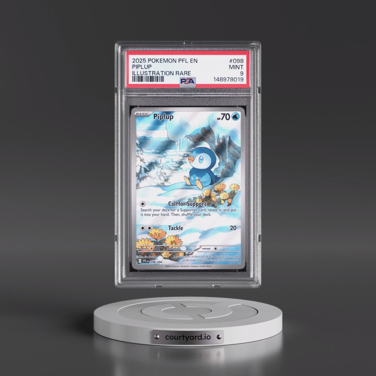 2025 Pokémon Pfl EN-Phantasmal Flames #098 Piplup - Illustration Rare (PSA 9 MINT)