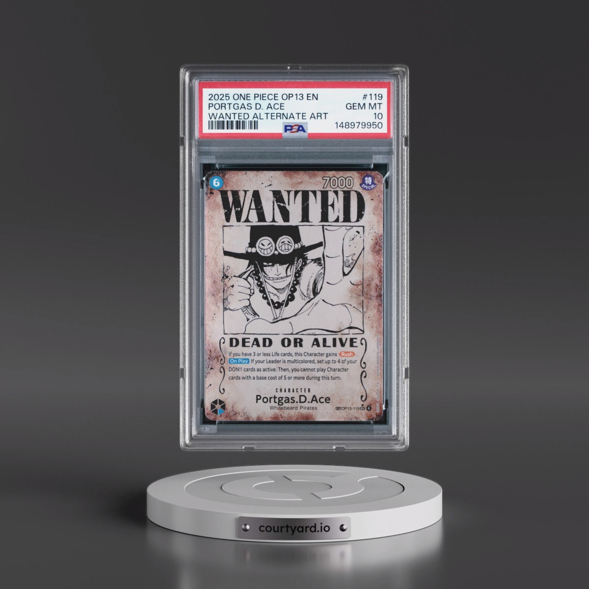 2025 One Piece OP13-Carrying on His Will #119 Portgas D. Ace - Wanted Alternate Art (PSA 10 GEM MINT)