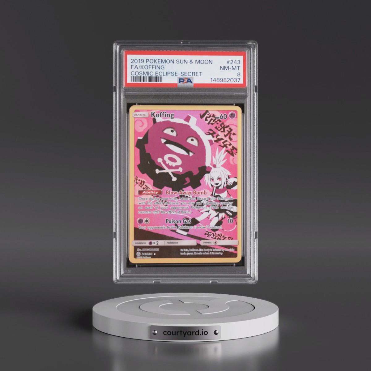 2019 Pokémon Sun & Moon Cosmic Eclipse #243 Koffing - Full Art Secret (PSA 8 NM-MT)