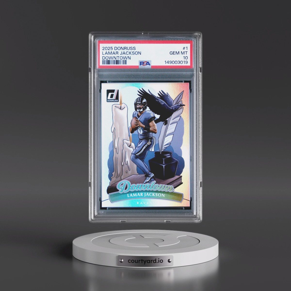 2025 Panini Donruss Downtown #1 Lamar Jackson (PSA 10 GEM MINT)