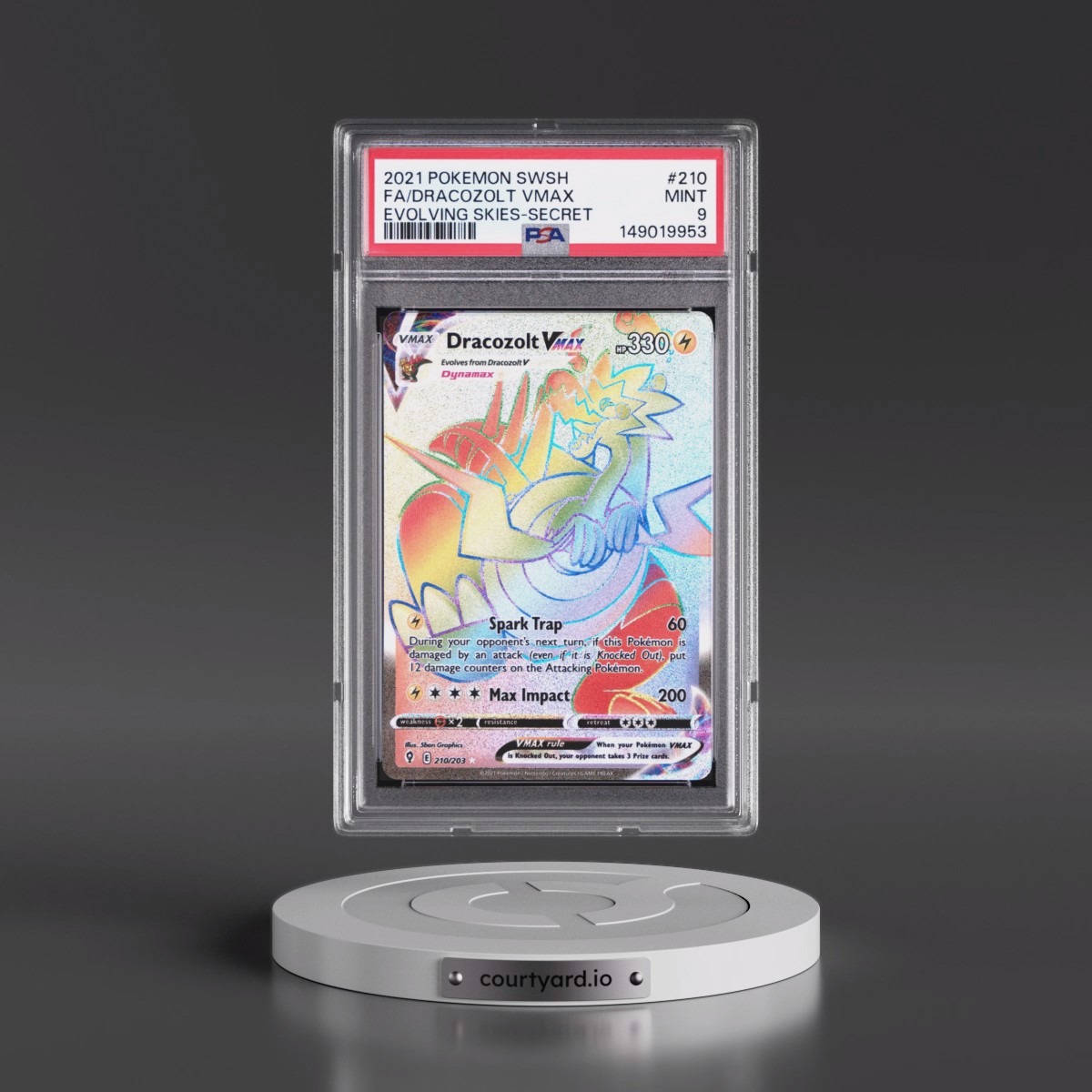 2021 Pokémon Sword & Shield Evolving Skies #210 Dracozolt Vmax - Full Art Secret (PSA 9 MINT)