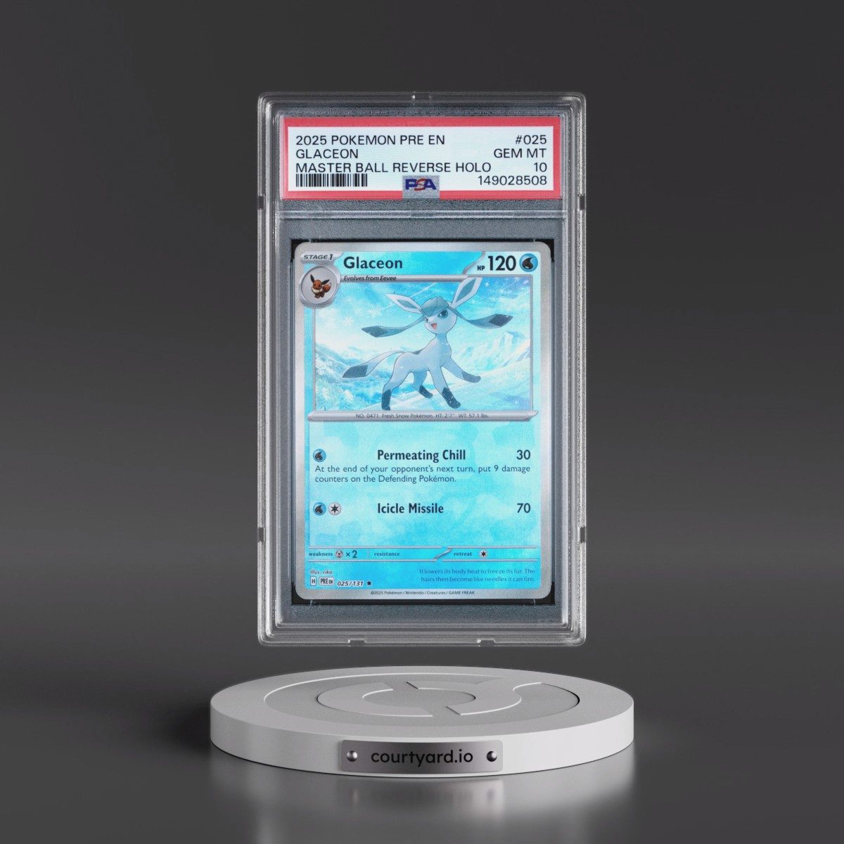 2025 Pokémon Pre EN-Prismatic Evolutions #025 Glaceon - Reverse Holo Master Ball (PSA 10 GEM MINT)