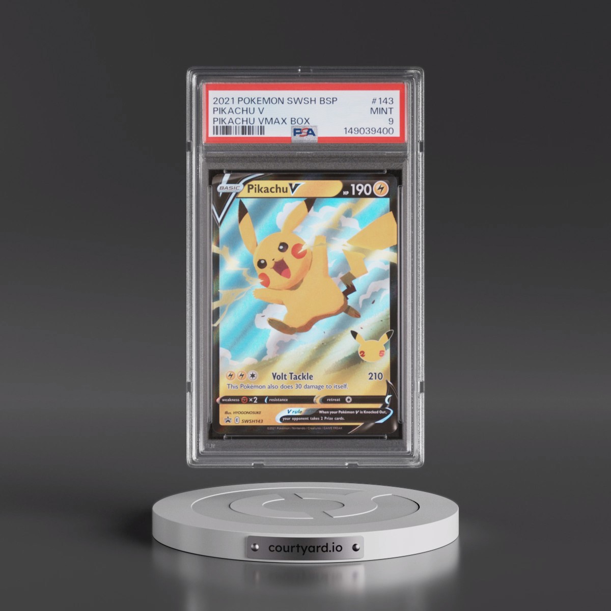 2021 Pokémon Swsh Black Star Promo #143 Pikachu V - Holo Pikachu Vmax Box (PSA 9 MINT)