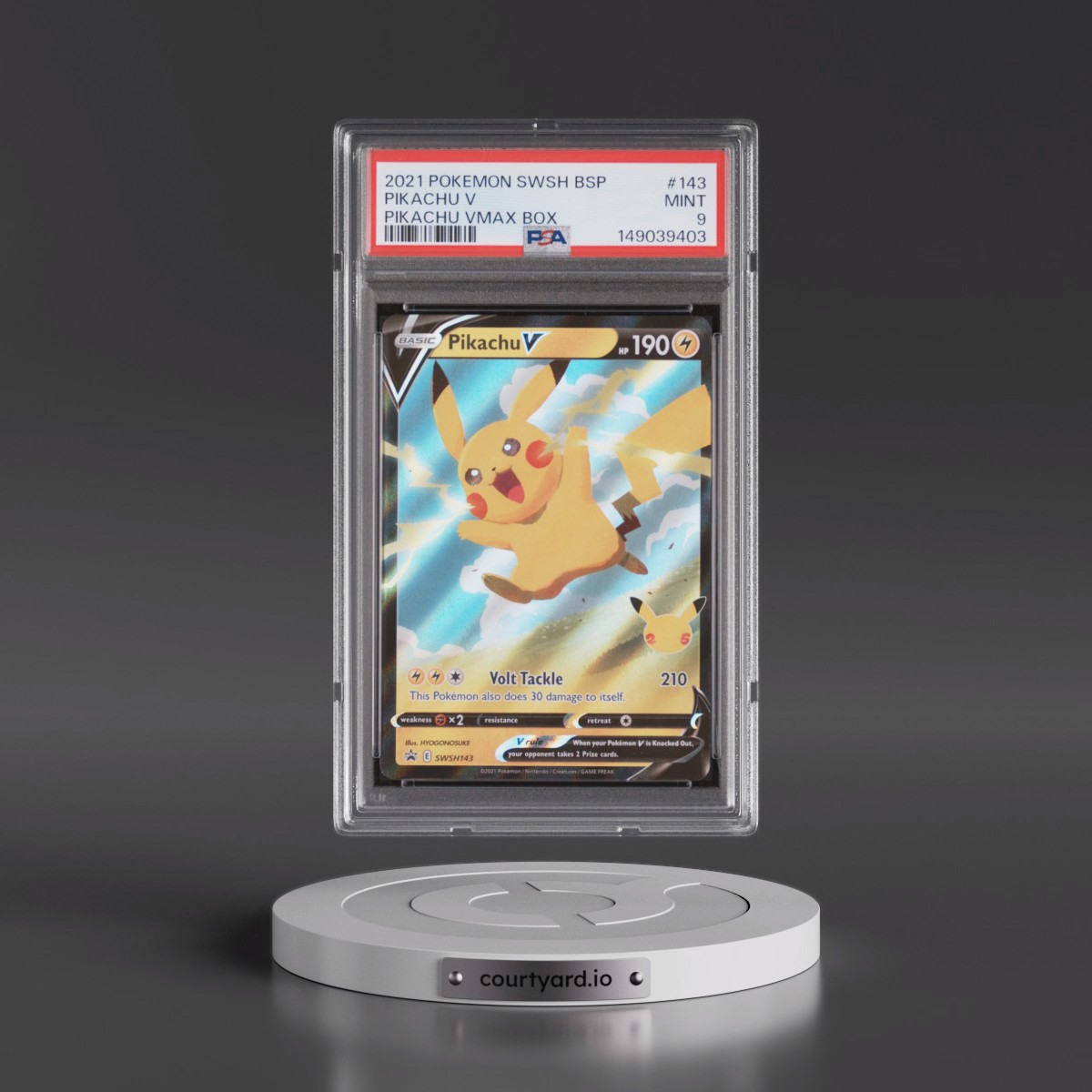 2021 Pokémon Swsh Black Star Promo #143 Pikachu V - Holo Pikachu Vmax Box (PSA 9 MINT)