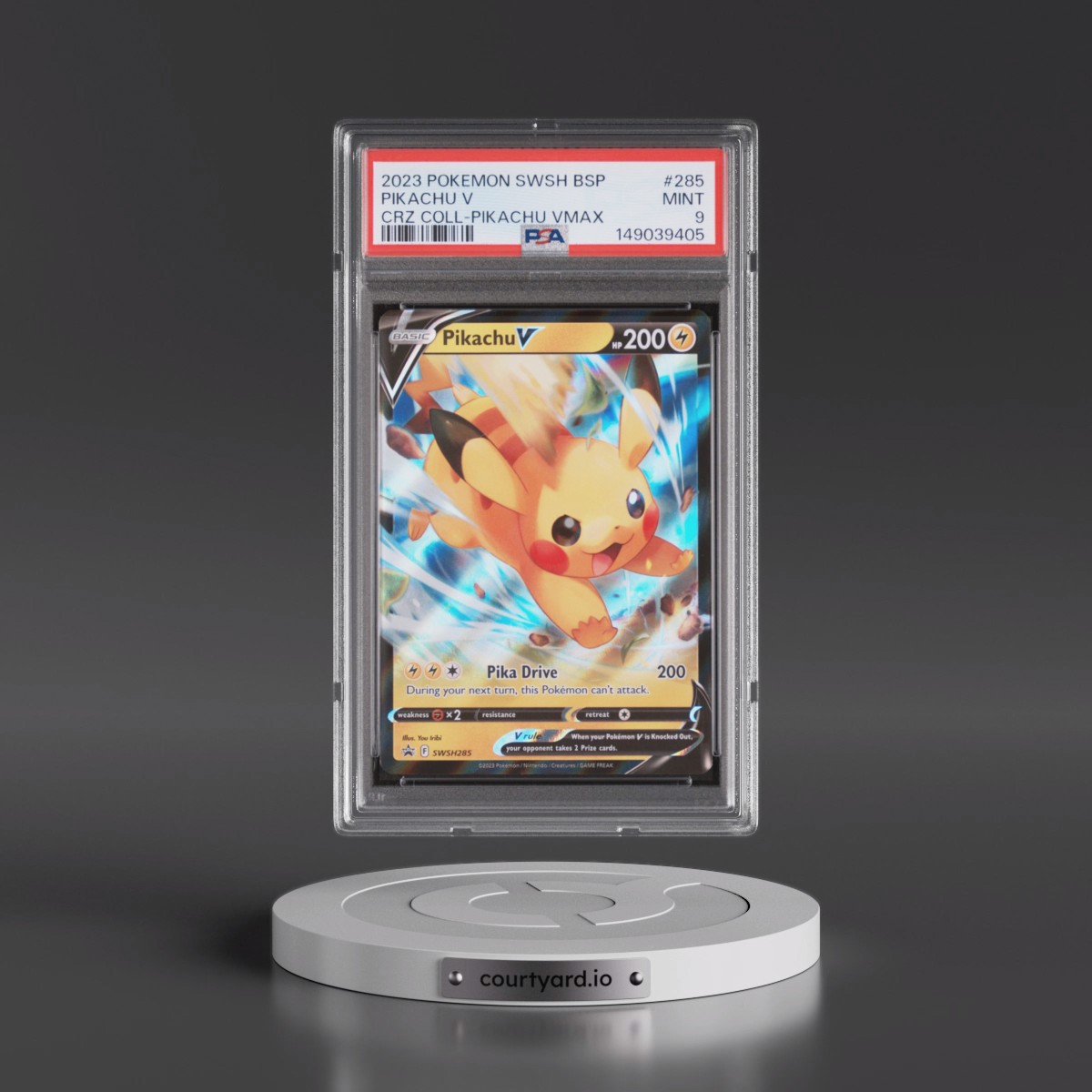 2023 Pokémon Swsh Black Star Promo #285 Pikachu V - Holo Crown Zenith Collections-Pikachu Vmax (PSA 9 MINT)