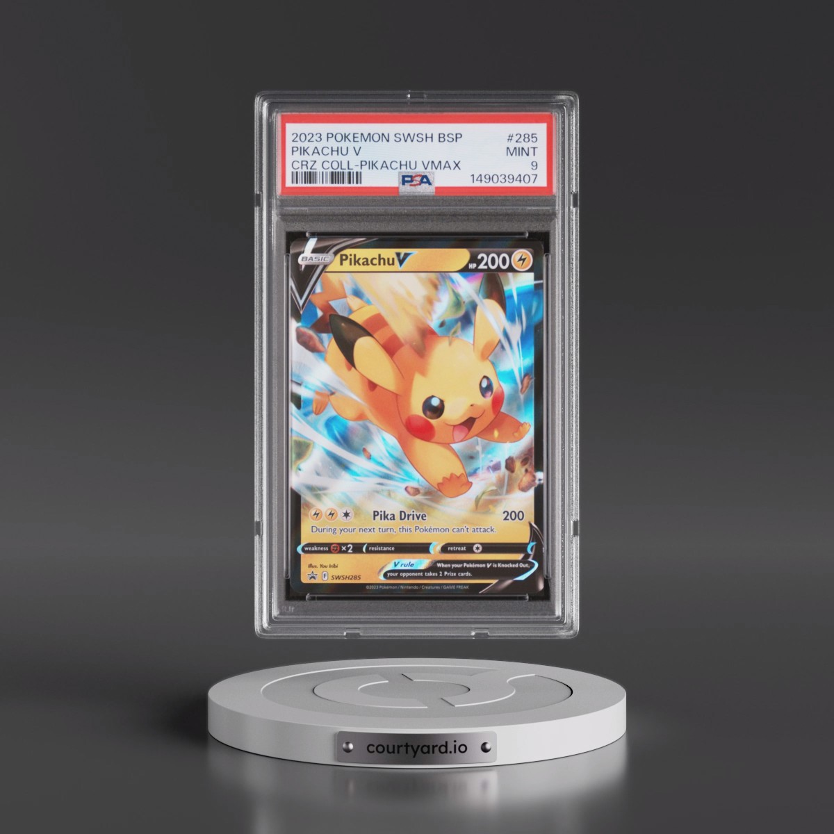 2023 Pokémon Swsh Black Star Promo #285 Pikachu V - Holo Crown Zenith Collections-Pikachu Vmax (PSA 9 MINT)