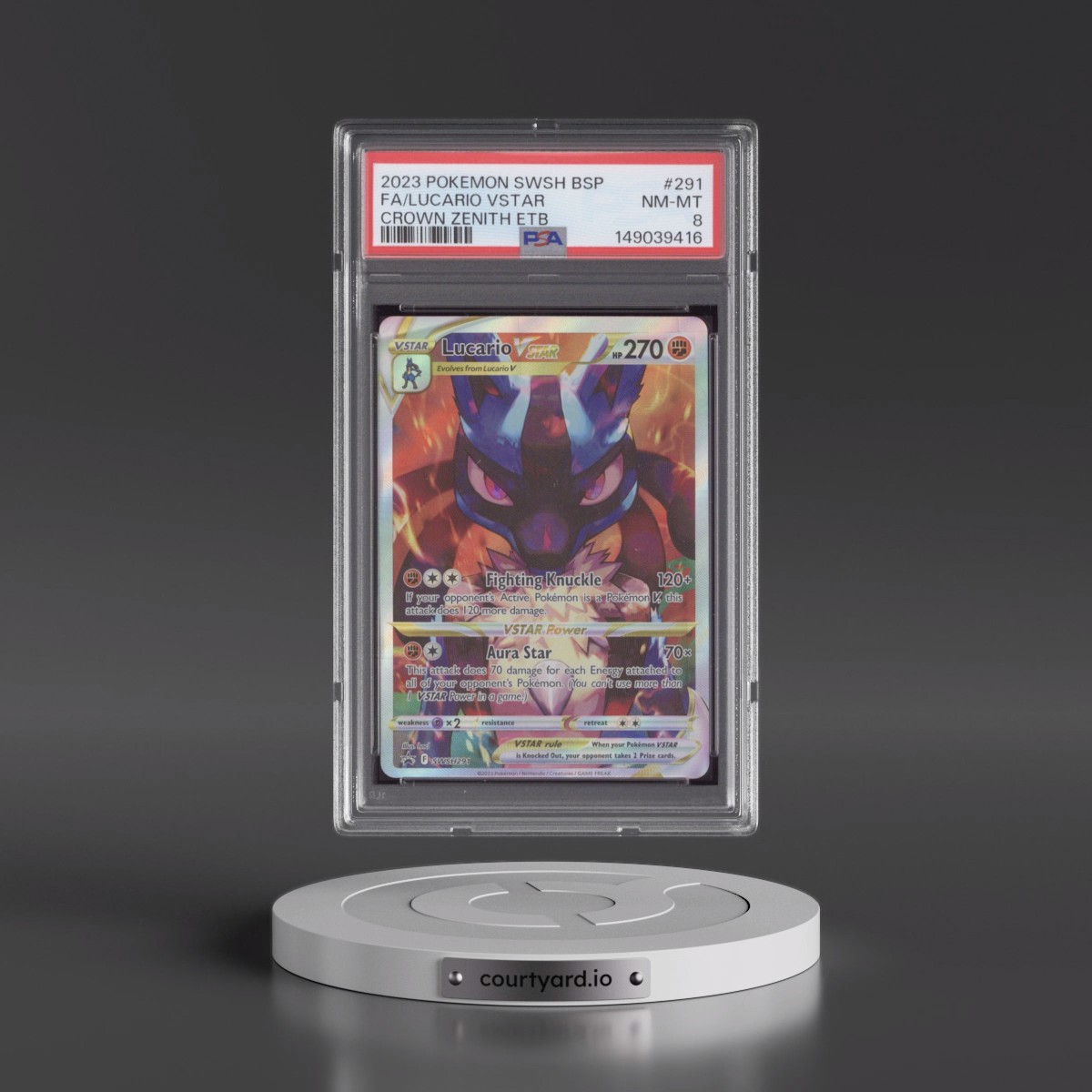 2023 Pokémon Swsh Black Star Promo #291 Lucario Vstar - Full Art Crown Zenith Elite Trainer Box (PSA 8 NM-MT)
