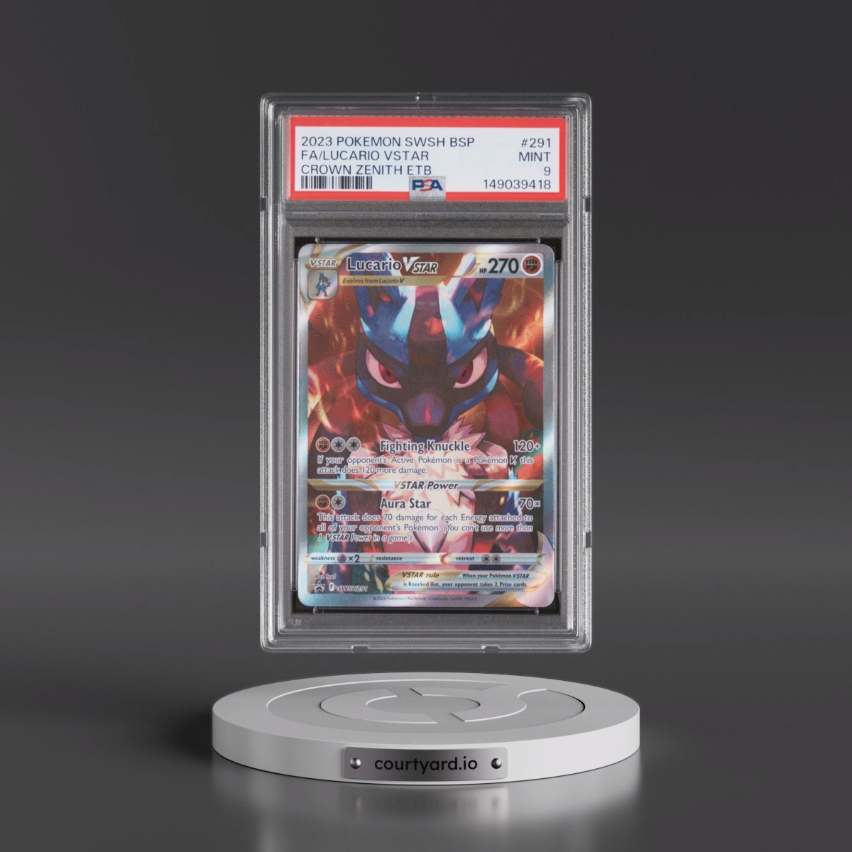 2023 Pokémon Swsh Black Star Promo #291 Lucario Vstar - Full Art Crown Zenith Elite Trainer Box (PSA 9 MINT)