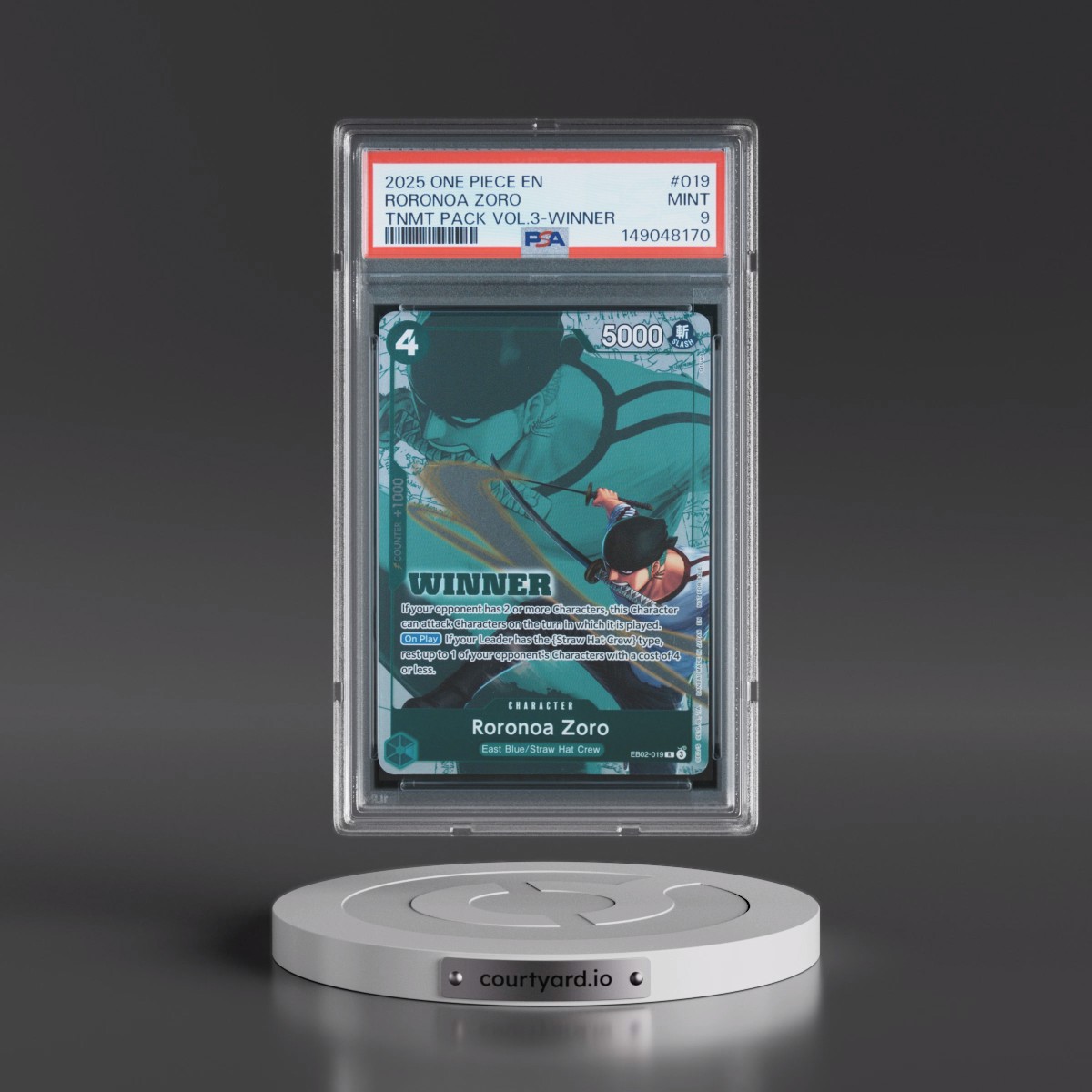 2025 One Piece Tournament Pack Vol.3 #019 Roronoa Zoro - Winner (PSA 9 MINT)