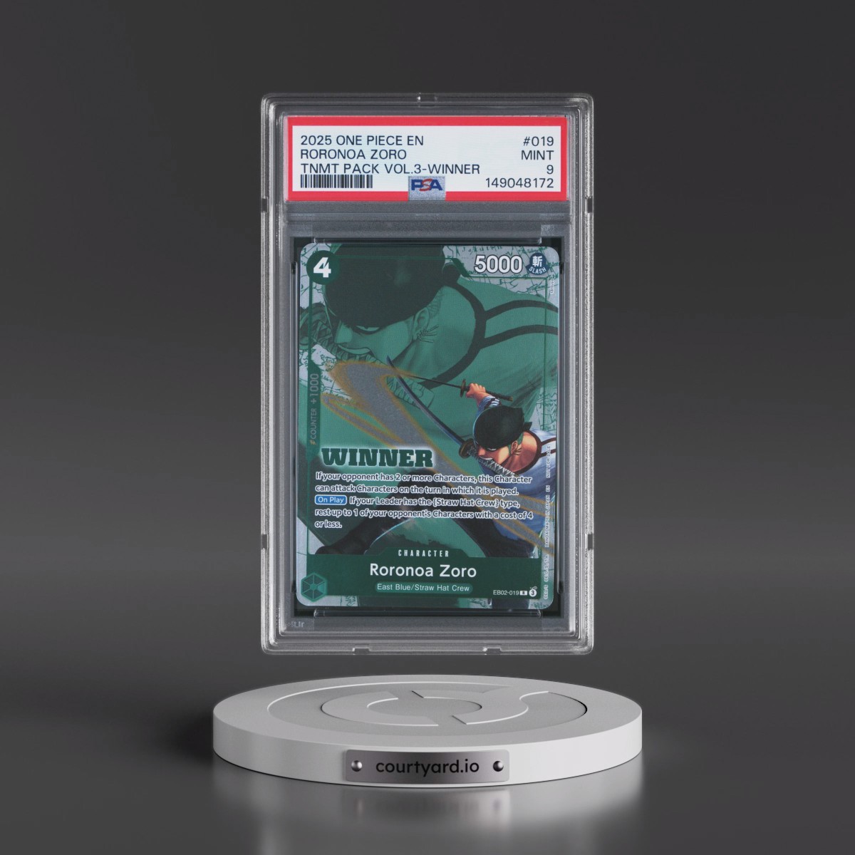 2025 One Piece Tournament Pack Vol.3 #019 Roronoa Zoro - Winner (PSA 9 MINT)